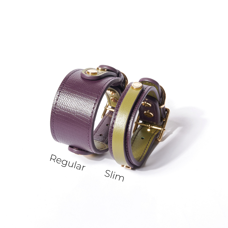Slim Purrble leather dog collar detail