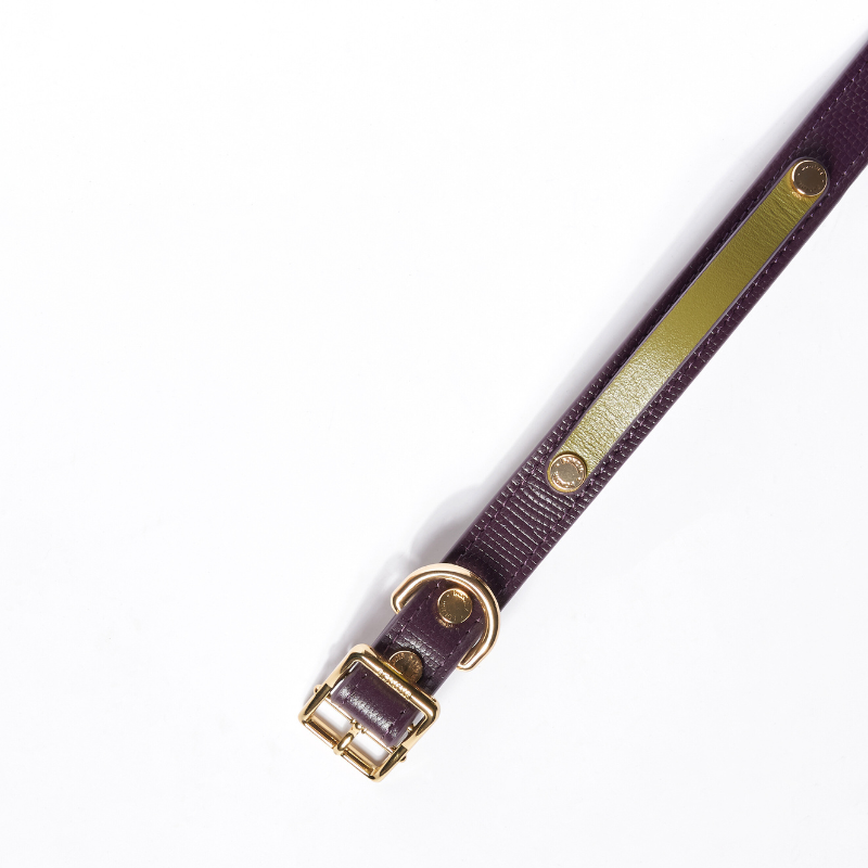 Slim Purrble leather dog collar hardware